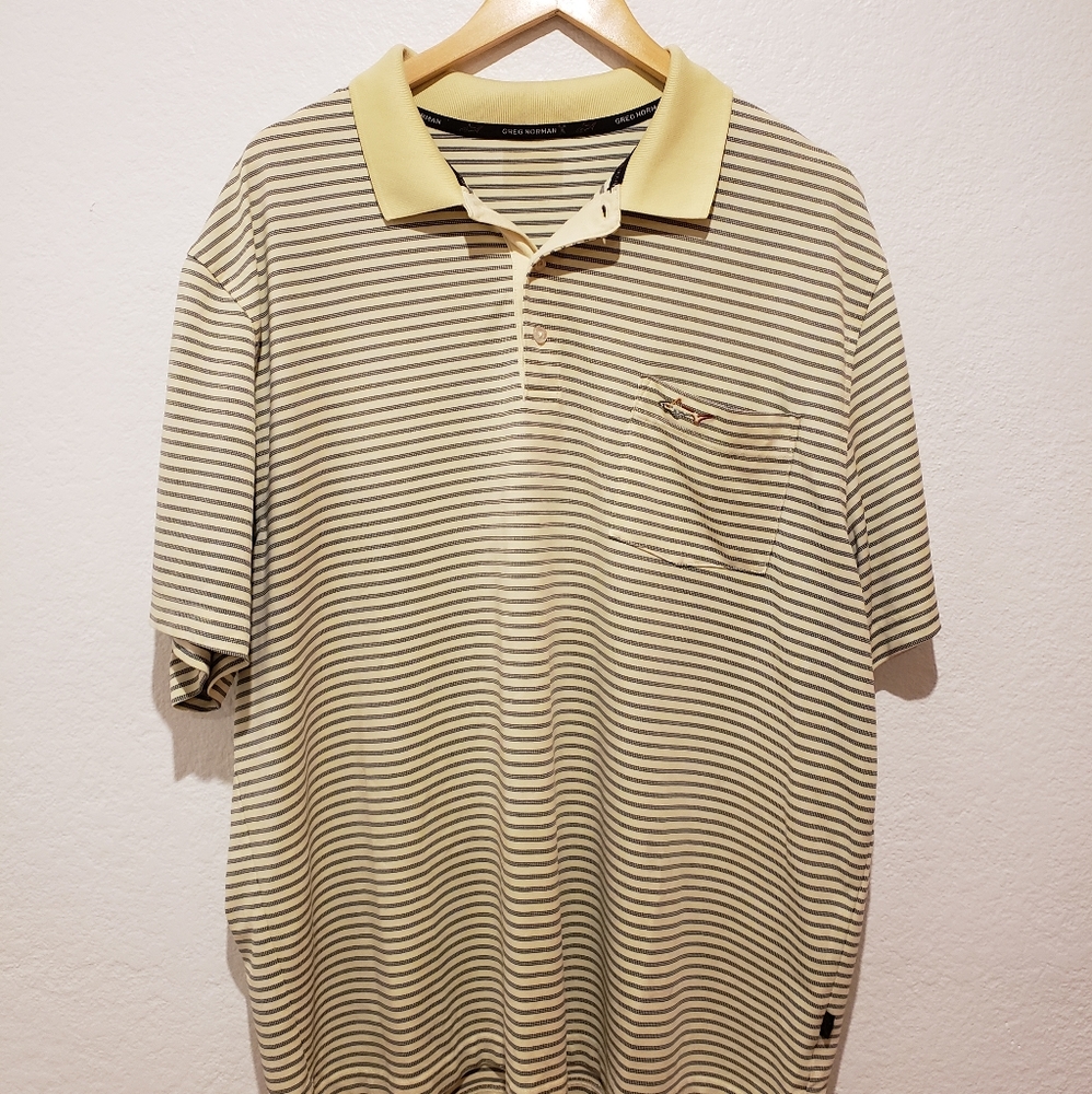 Greg Norman Men's Golf Polo Yellow With Stripped Design. Size XL